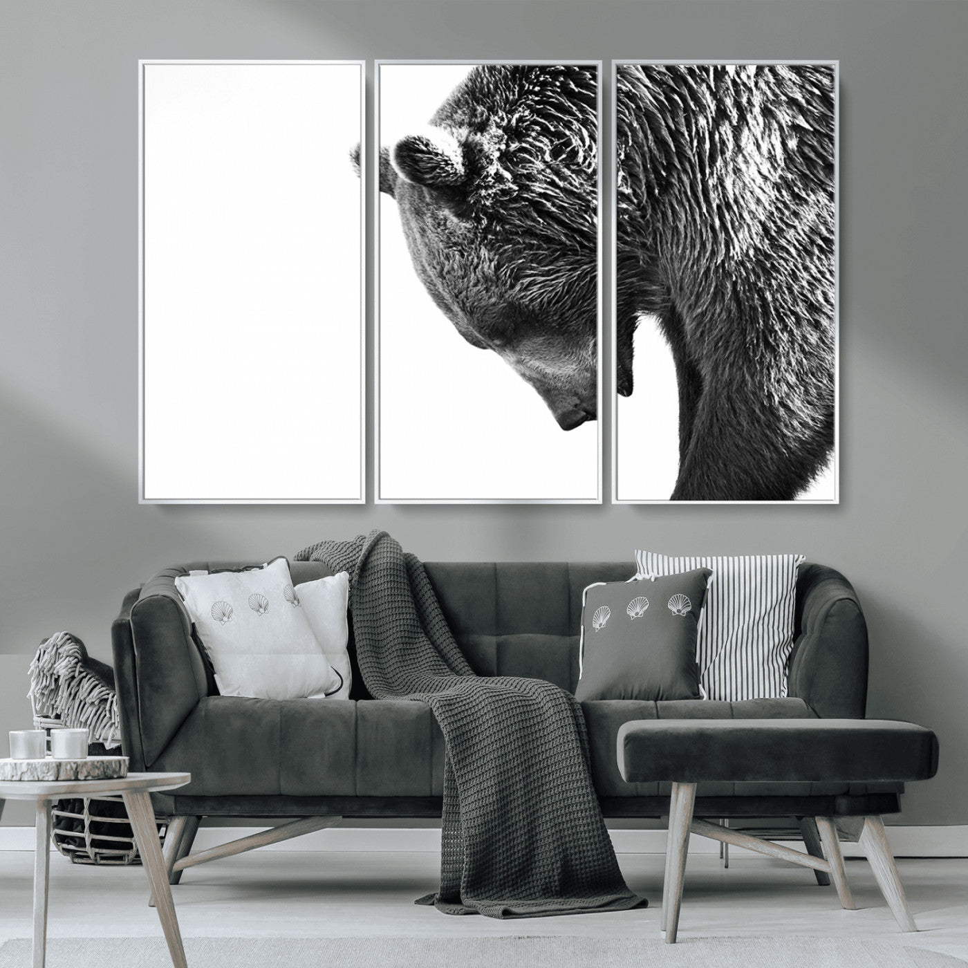 MGV-FC-48X32-3P - Black and White Grizzly 399 Bear Canvas Print Wall Art | Large Wildlife Canvas Print for Living