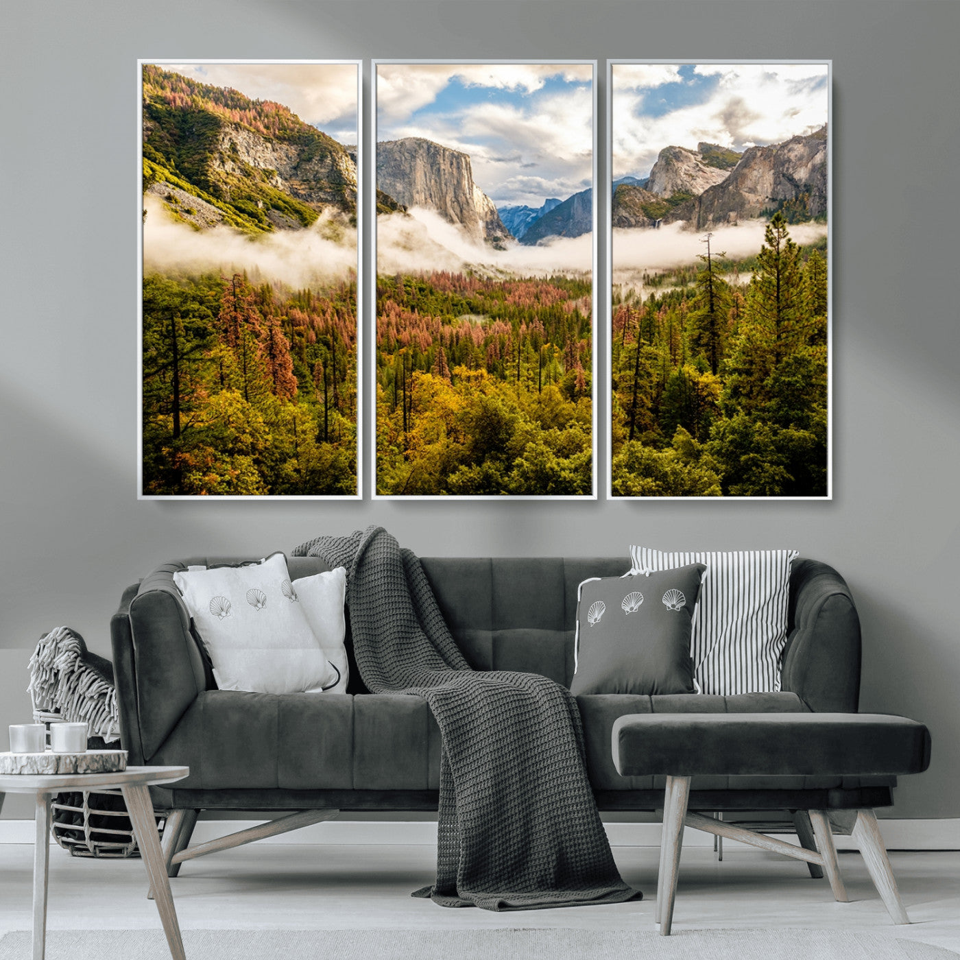 MGV-FC-48X32-3P - Half Dome Yosemite Canvas Wall Art – Majestic Triptych Landscape Print – National Park Nature Decor