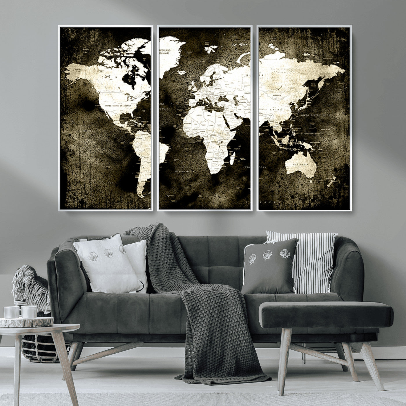 MGV-FC-48X32-3P - Push Pin World Map Canvas Print – Framed Wall Art for Couples to Track Their Travels – Anniversary