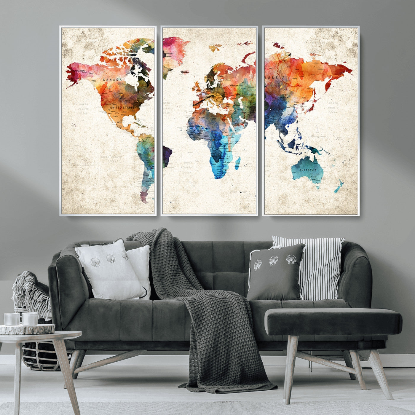 MGV-FC-48X32-3P - Push Pin World Map Canvas Print – Framed Wall Art for Couples to Track Their Travels – Anniversary