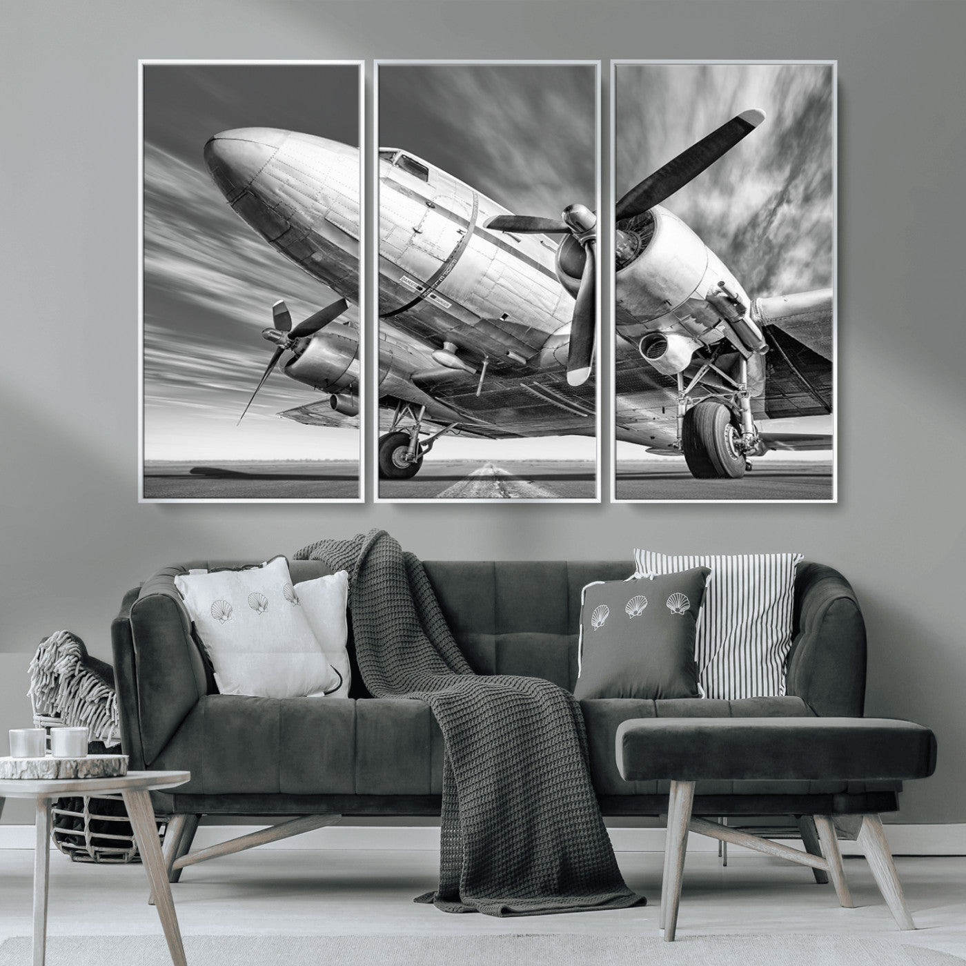 MGV-FC-48X32-3P - Vintage Airplane on Runway Canvas Print