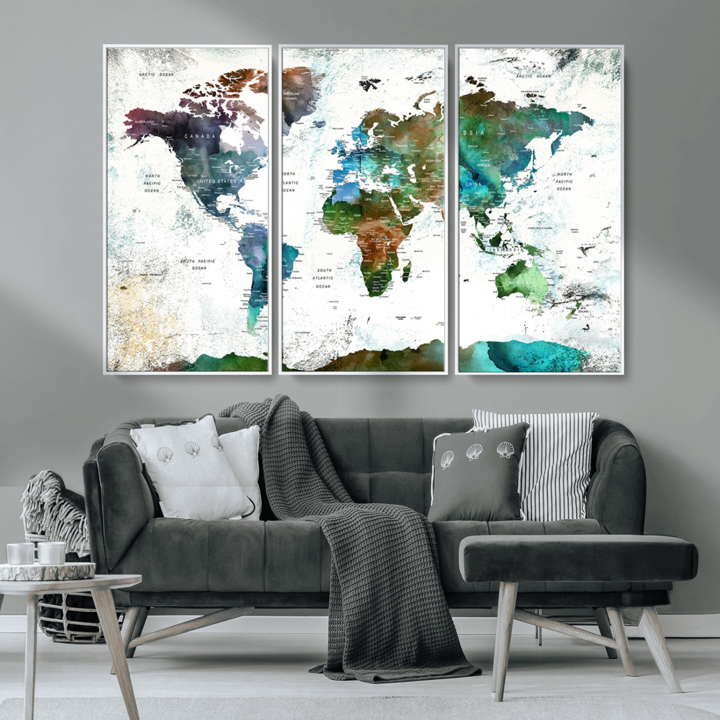 MGV-FC-48X32-3P - Push Pin World Map Canvas Print – Framed Wall Art for Couples to Track Their Travels – Anniversary