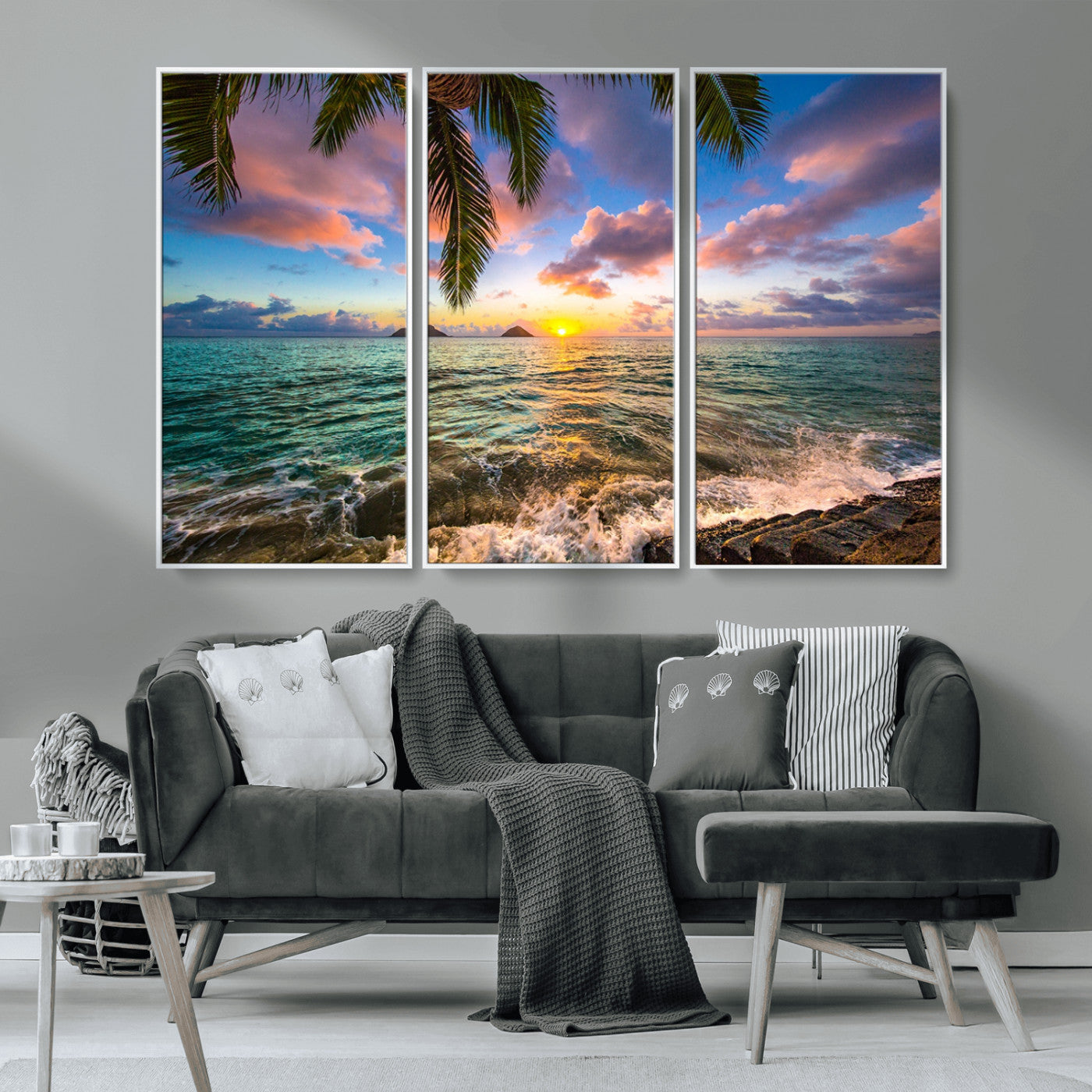 MGV-FC-48X32-3P - Framed Tropical Sunset Art Canvas Print