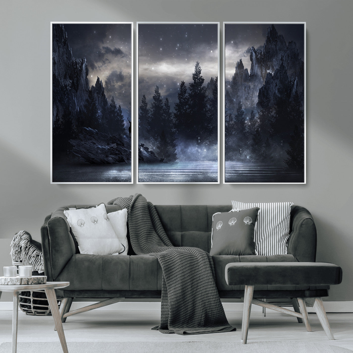 MGV-FC-48X32-3P - Night Landscape and Trees Wall Art Canvas Print