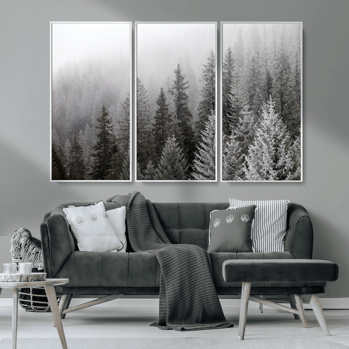 MGV-FC-48X32-3P - Big Foggy Forest and Misty Trees Forest Wall Art Canvas Print