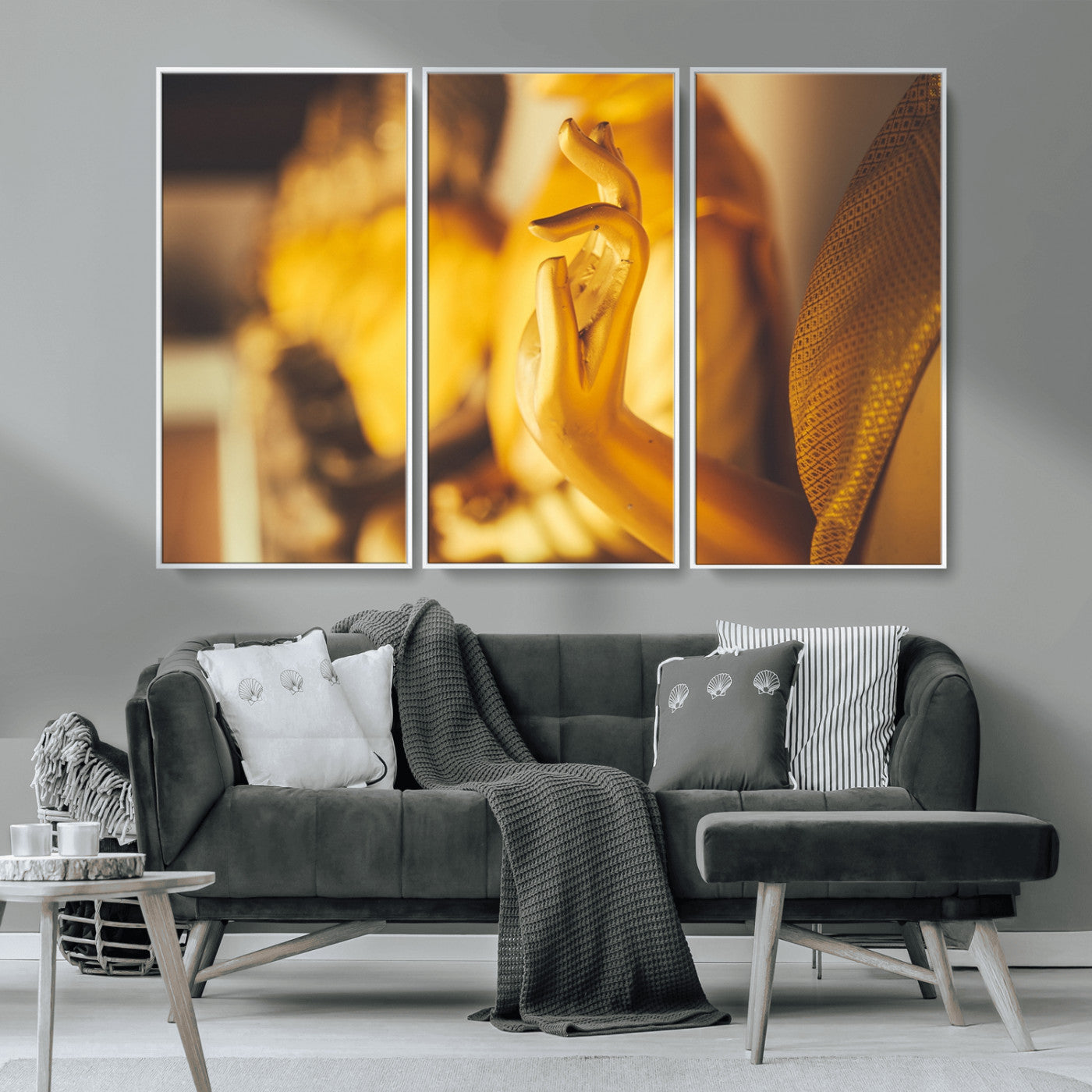 MGV-FC-48X32-3P - Gold Buddha Statue Hands Wall Art Canvas Print