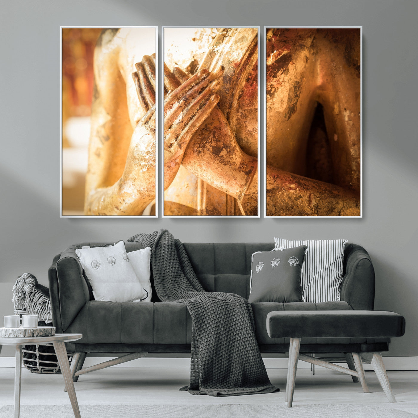 MGV-FC-48X32-3P - Buddha Statue Hands Wall Art Canvas Print