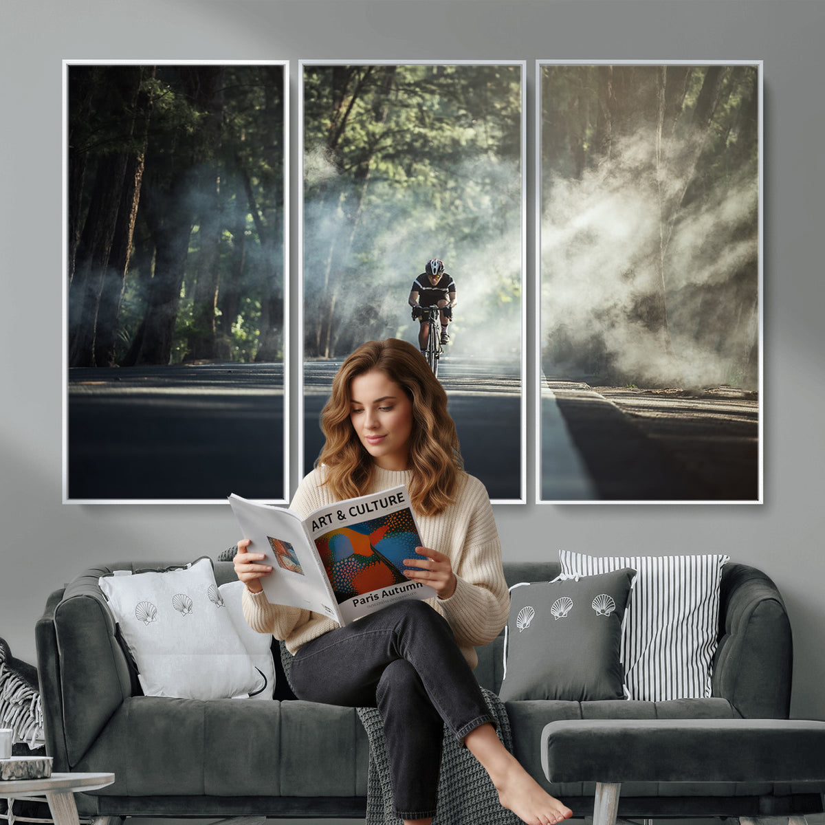 60298-MGV-CV-36X24 - Cycling Road Bike in the Morning, Cycling Road Bike Canvas Print