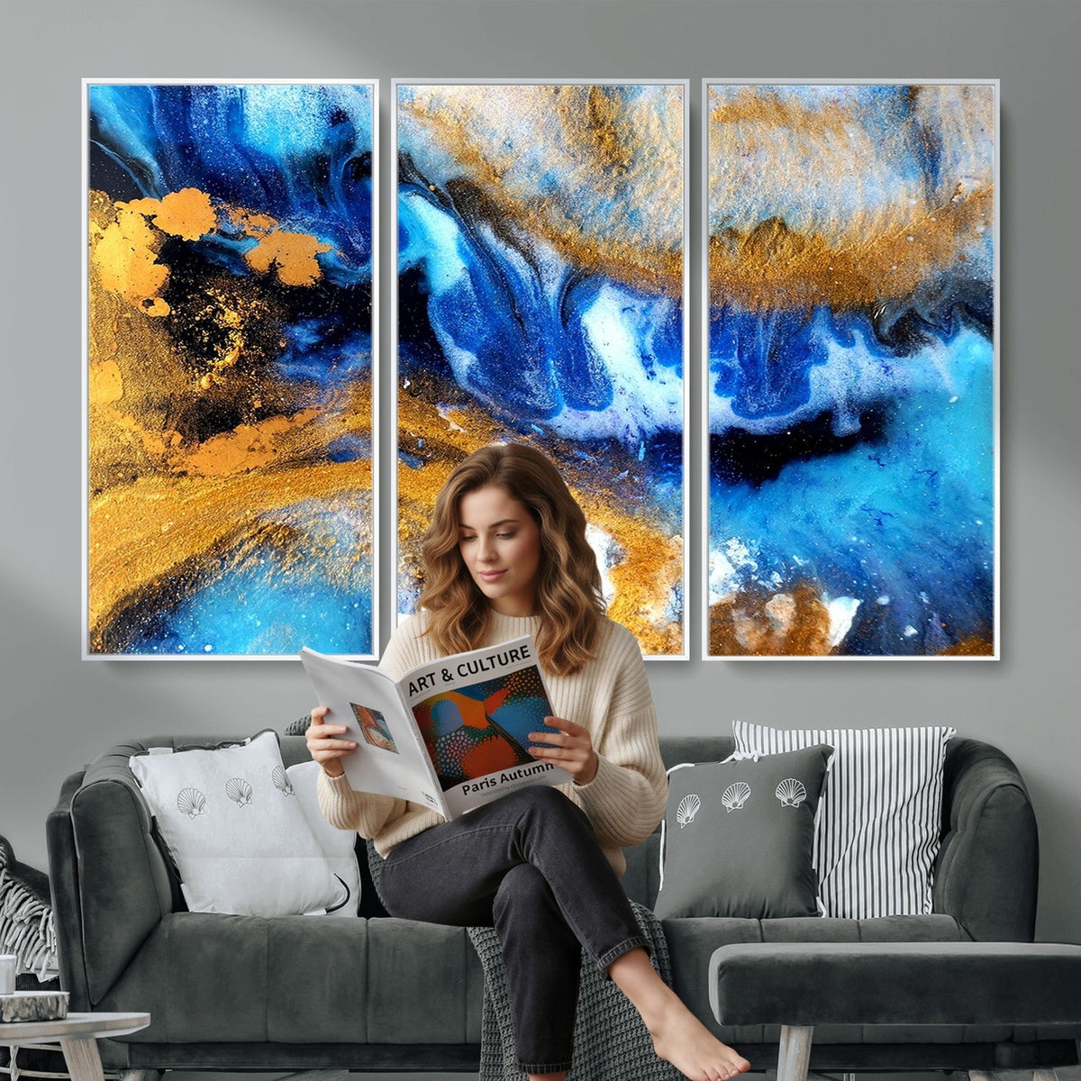 42100-_Poster-30x20 - Large Abstract Wall Art Print | Gold and Blue Abstract Canvas Wall Art