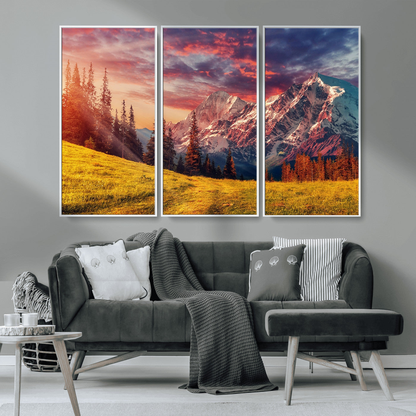MGV-FC-48X32-3P - Mountain and Daylight Red Sunset Wall Art Canvas Print