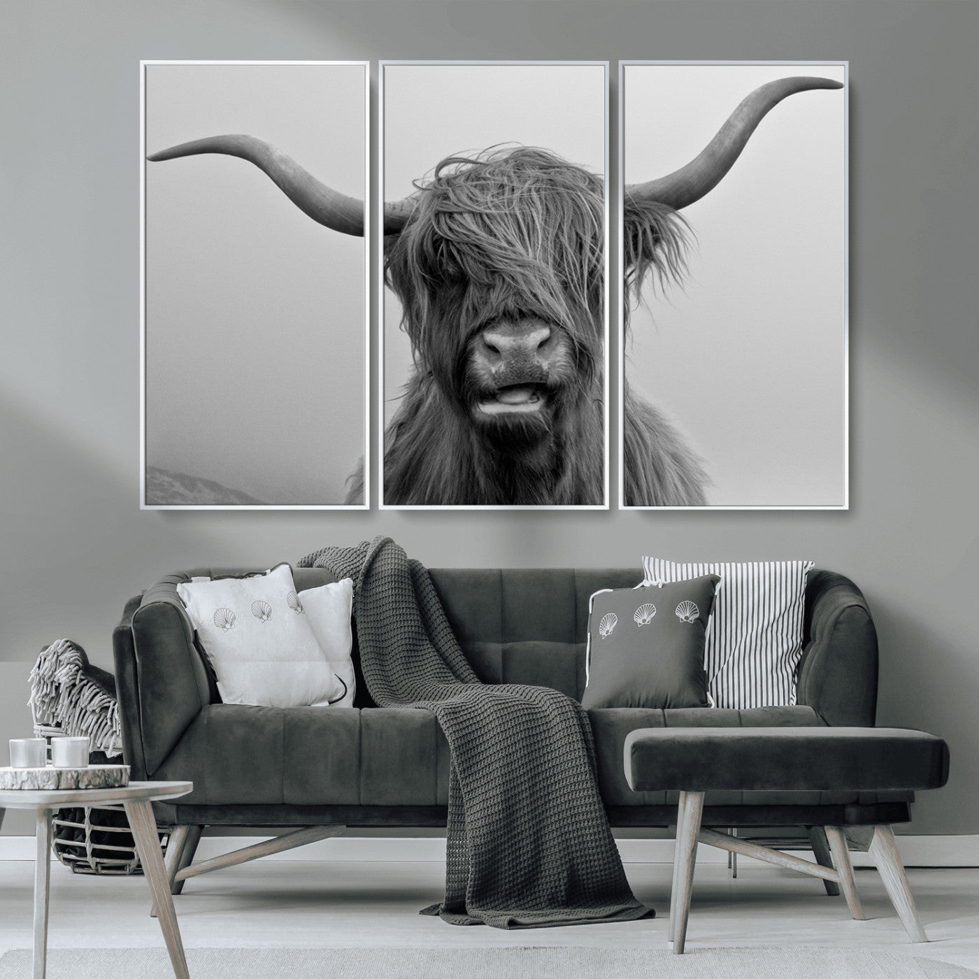 MGV-FC-48X32-3P - Texas Cow Wall Art Canvas, Texas Longhorn Cattle Canvas Print