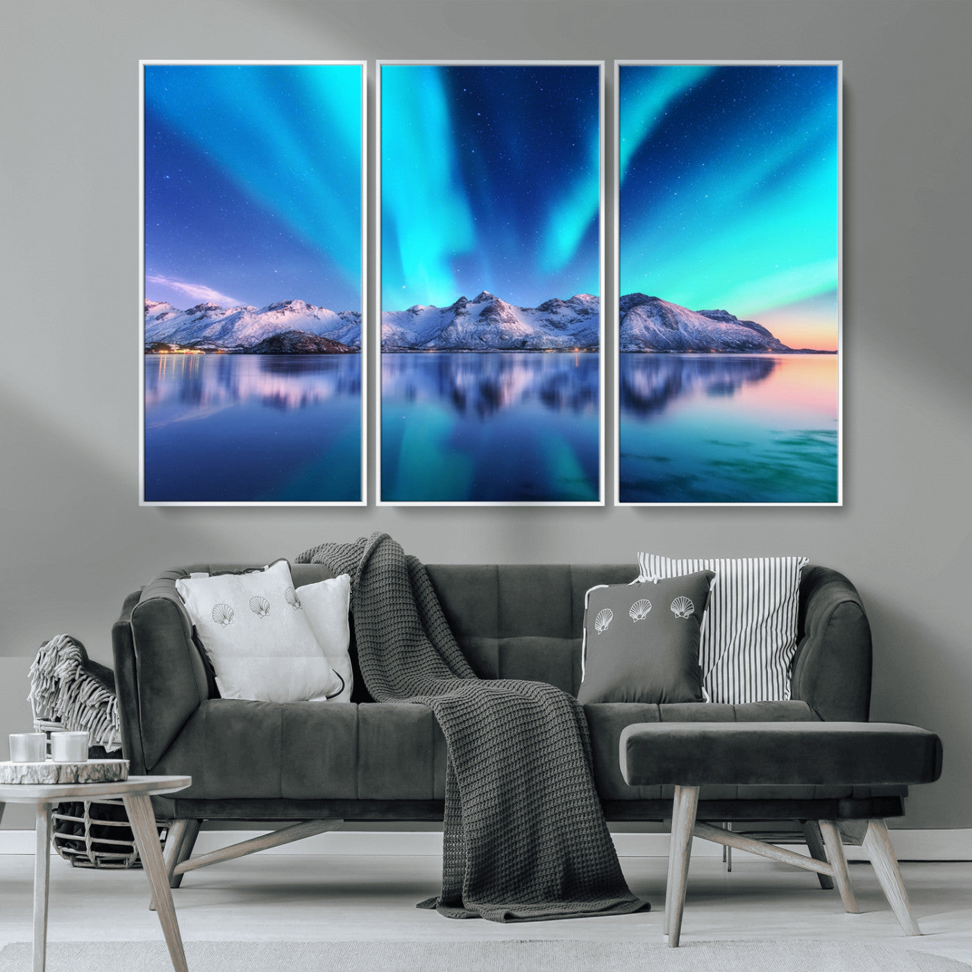 MGV-FC-48X32-3P - Northern Lights above Mountain Wall Art, Northern Lights Wall Art Canvas Print