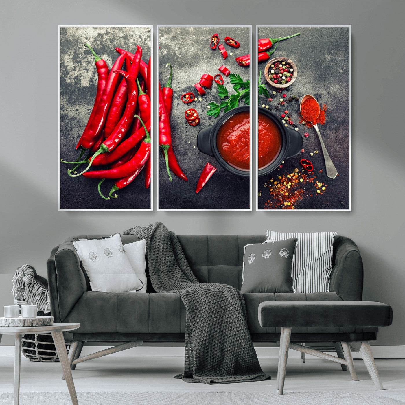 MGV-FC-48X32-3P - Red Chili Peppers Wall Art Kitchen Artwork Canvas Print