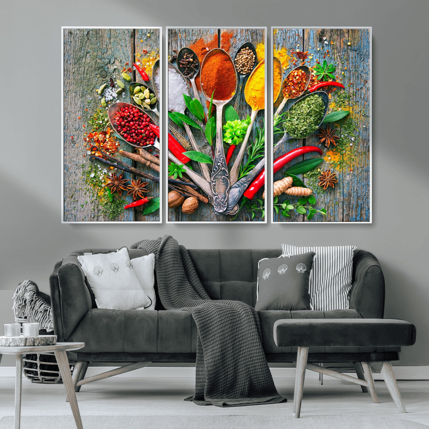 MGV-FC-48X32-3P - Spoonful of Spices Cooking Wall Art Canvas Print - Vibrant Kitchen Decor Triptych – Culinary Art