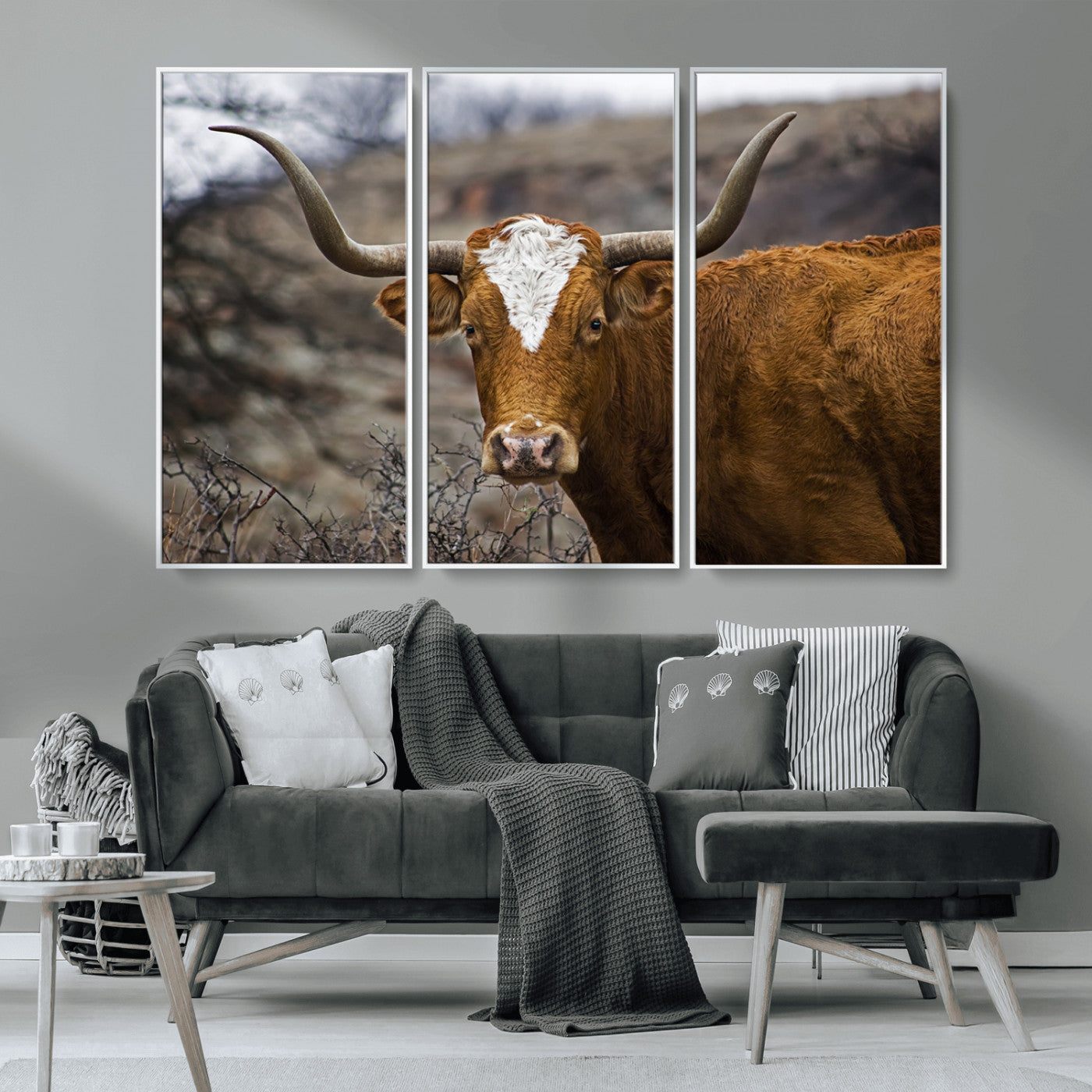 MGV-FC-48X32-3P - Framed Big Cow Animal Wall Art Canvas Print