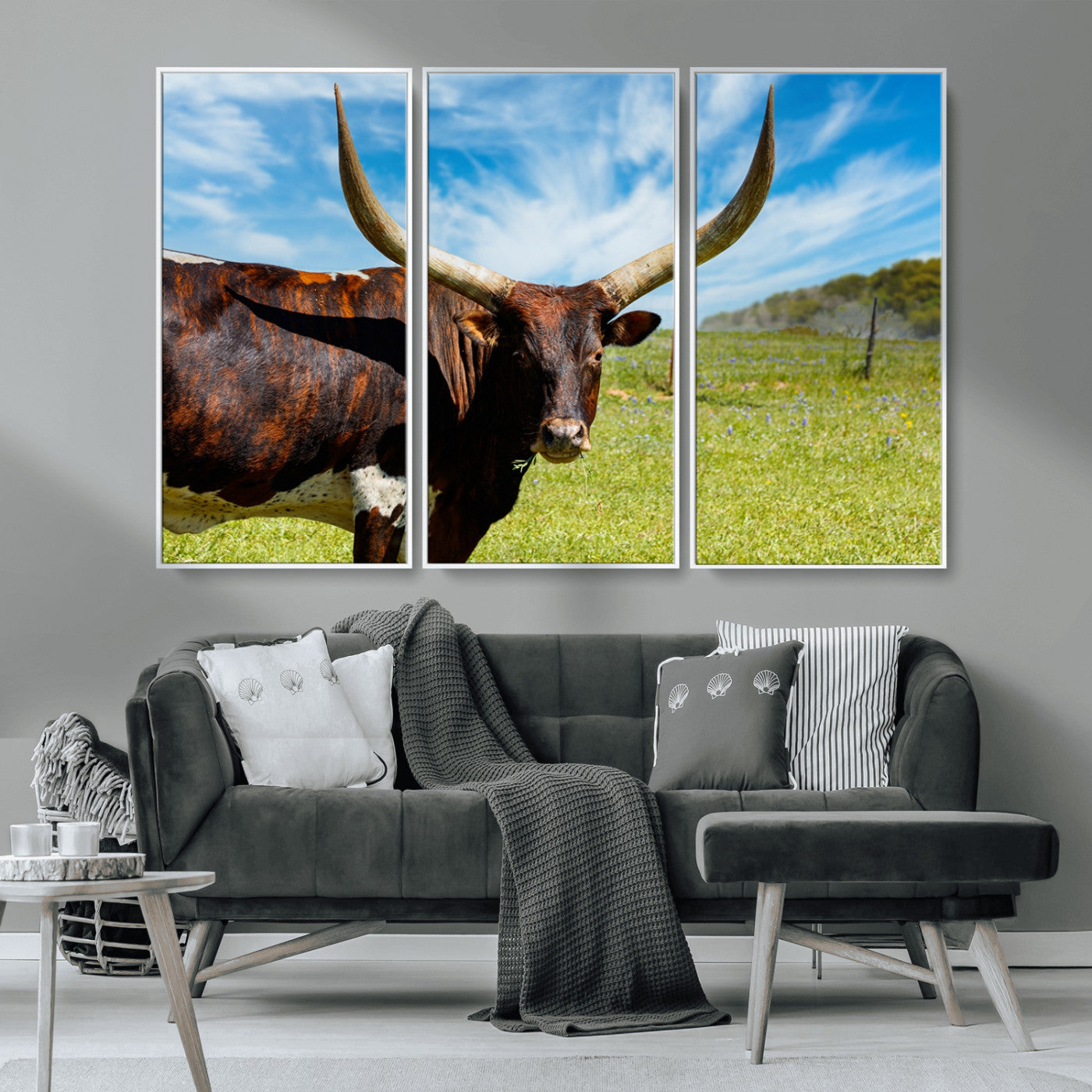 MGV-FC-48X32-3P - Longhorn and Cow Wall Art, Country Cow Wall Decor Canvas Print
