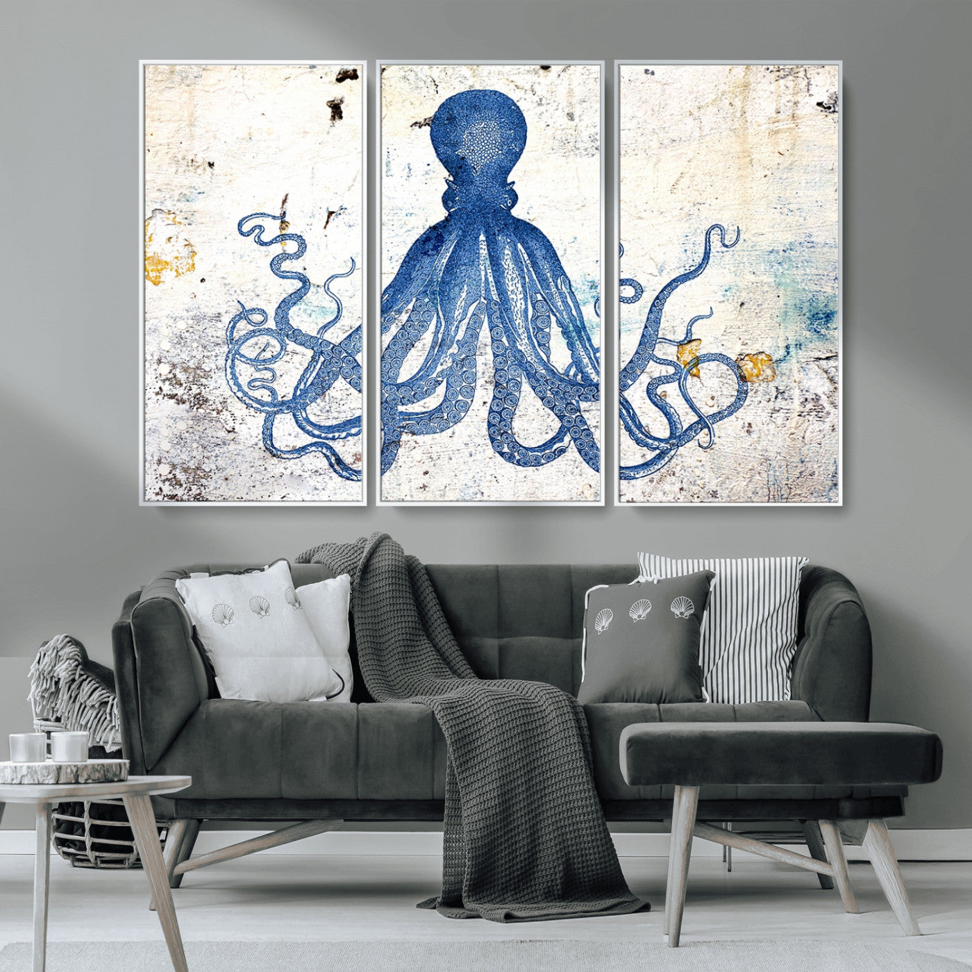 MGV-FC-48X32-3P - Octopus Canvas Wall Art | Coastal Marine Life Artwork for Living Room, Bedroom, or Office |