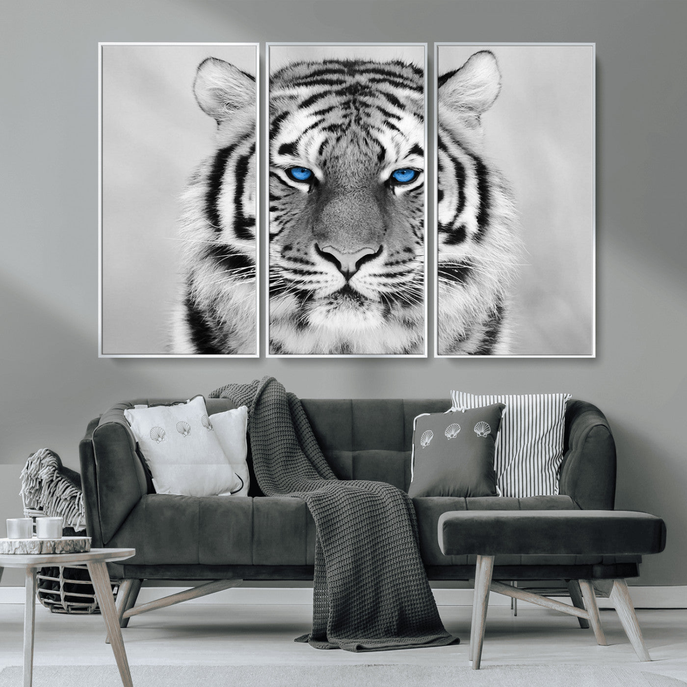MGV-FC-48X32-3P - Black and White Tiger Wall Art Animal Canvas Print