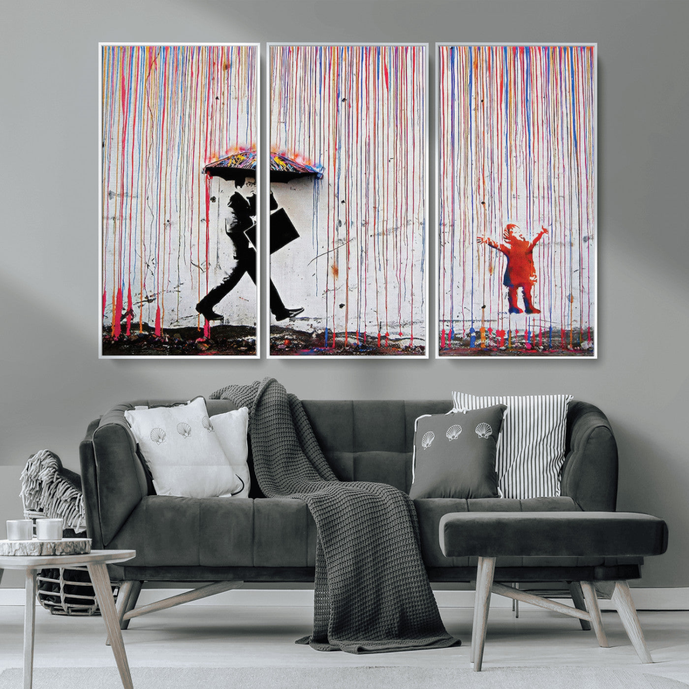 MGV-FC-48X32-3P - Banksy Wall Art Canvas Print, Framed Graffiti Art Picture Print, Banksy Urban Graffiti Perfect Modern Decor Artwork