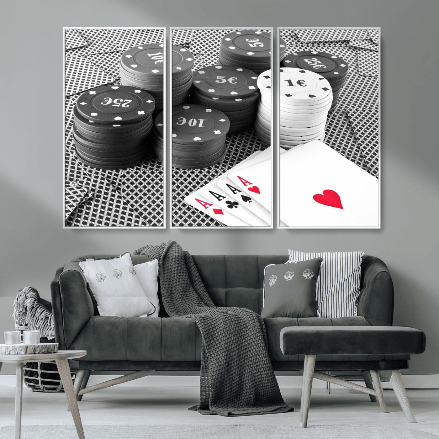 MGV-FC-48X32-3P - Poker Game Cards Wall Art Canvas, Multi Panel Wall Art Canvas Print