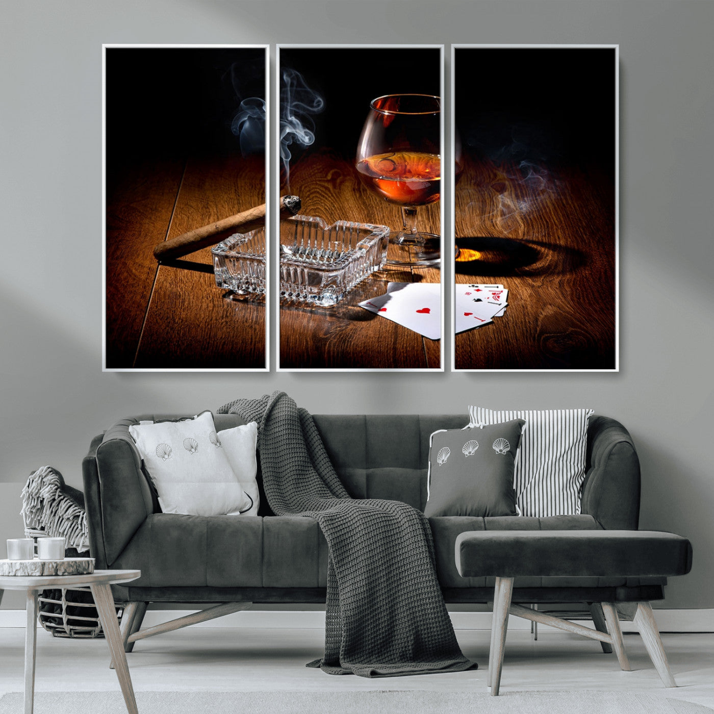 MGV-FC-48X32-3P - Whiskey Cigar Wall Art Canvas Print Kitchen Wall