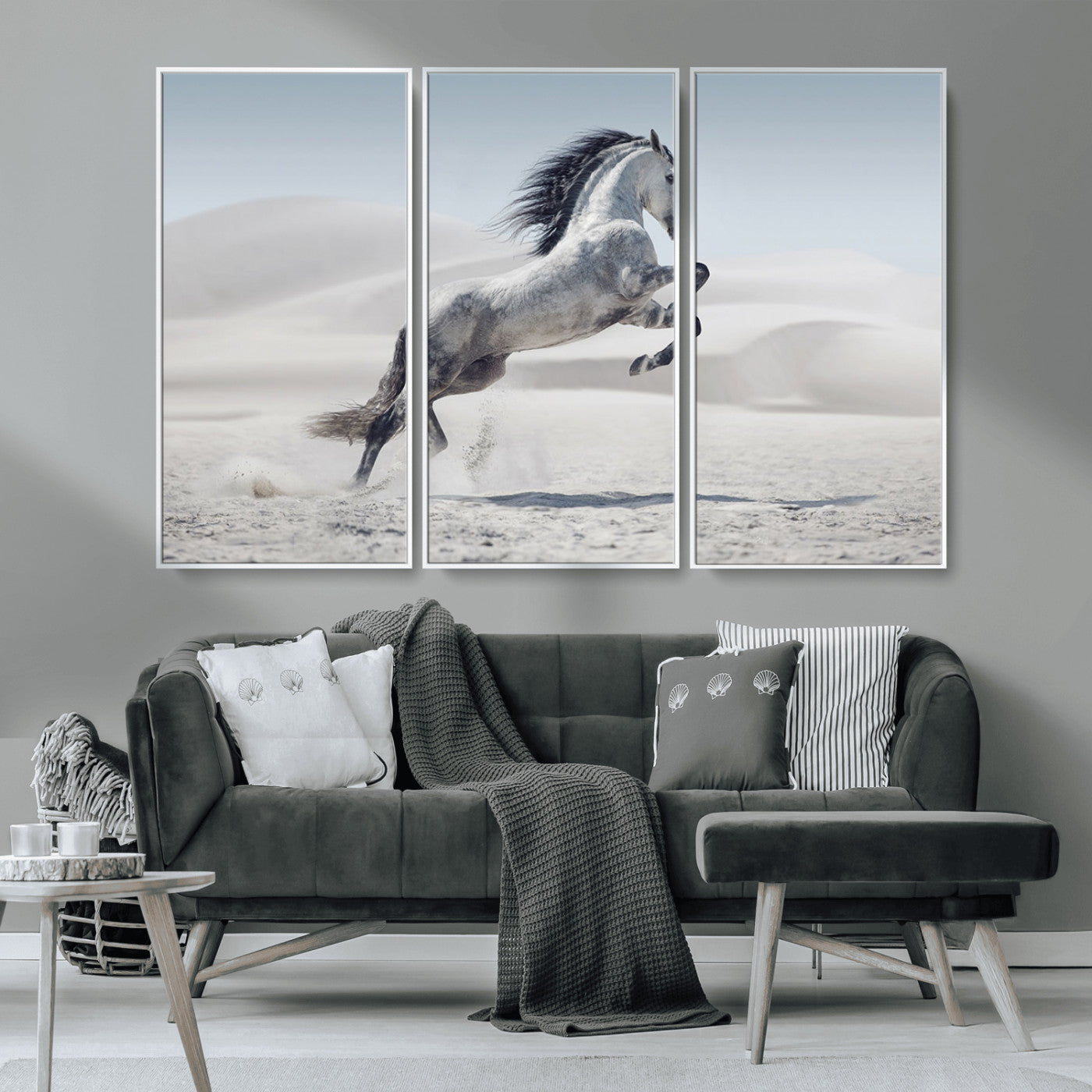 MGV-FC-48X32-3P - Prancing Horse on Dessert Large Wall Art Animal Canvas Print