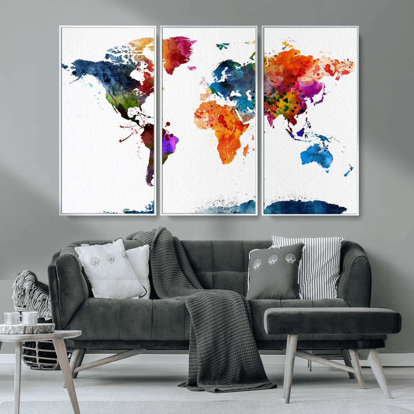 MGV-FC-48X32-3P - Push Pin World Map Canvas Print – Framed Wall Art for Couples to Track Their Travels – Anniversary