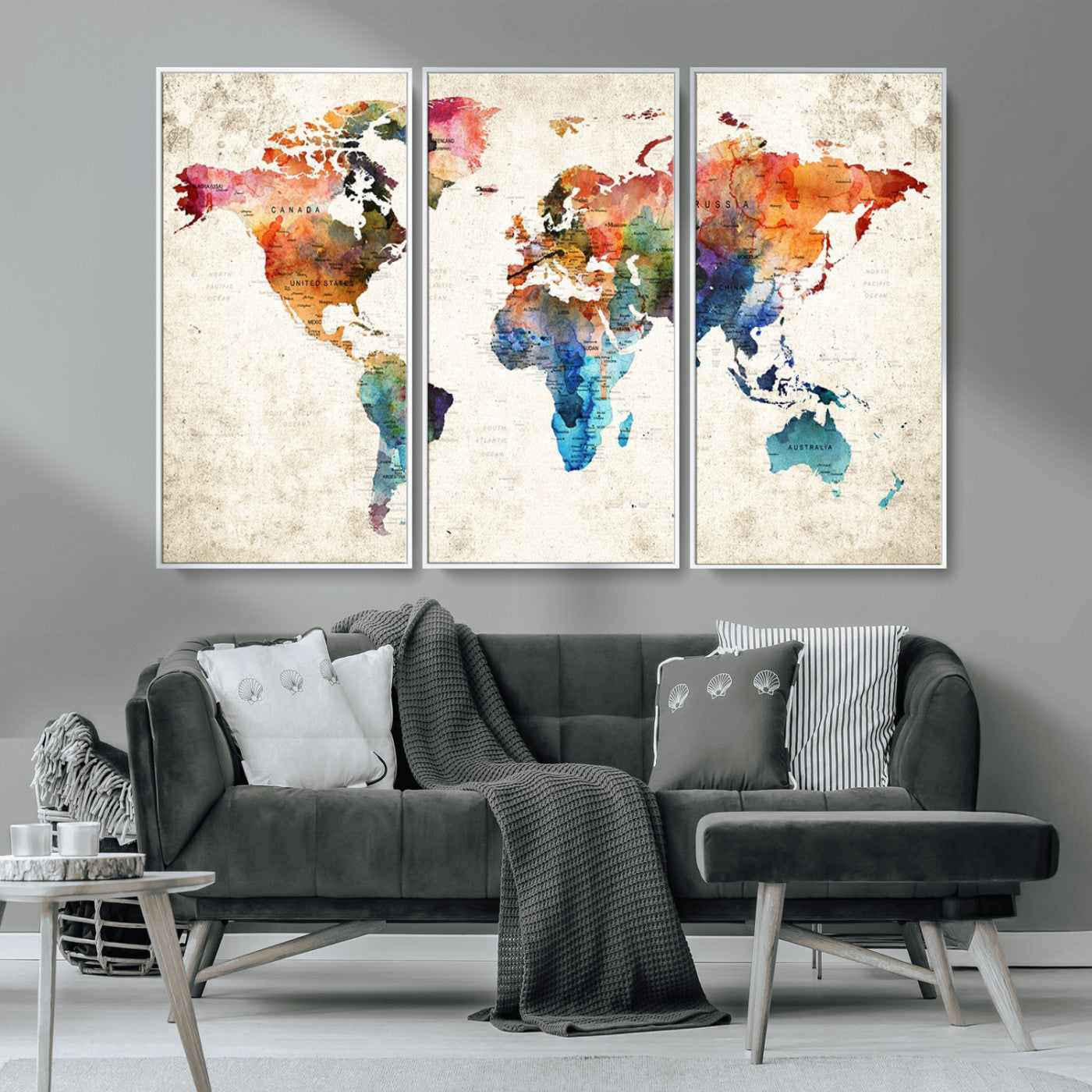 MGV-FC-48X32-3P - Push Pin World Map Canvas Print – Framed Wall Art for Couples to Track Their Travels – Anniversary