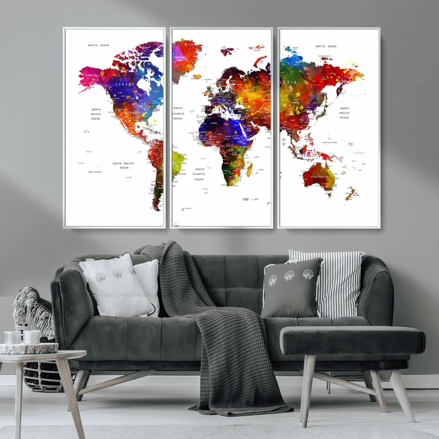MGV-FC-48X32-3P - Push Pin World Map Canvas Print – Framed Wall Art for Couples to Track Their Travels – Anniversary