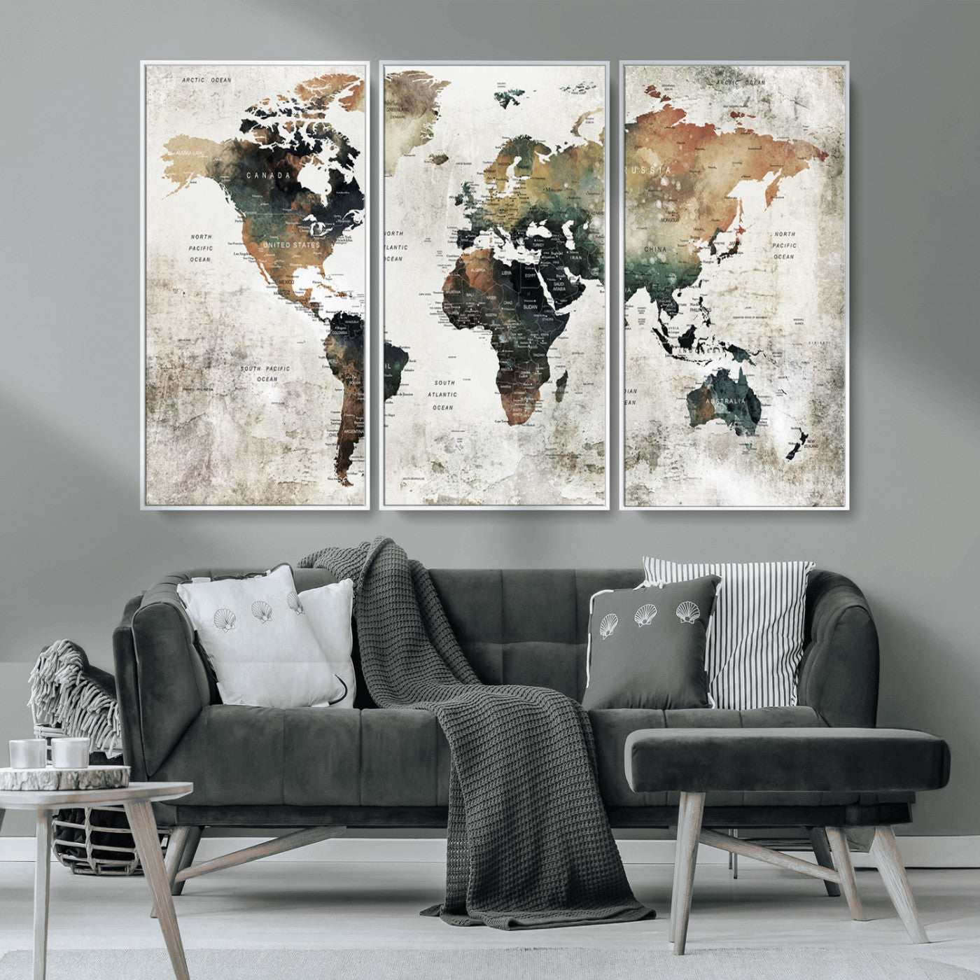 MGV-FC-48X32-3P - Push Pin World Map Canvas Print – Framed Wall Art for Couples to Track Their Travels – Anniversary