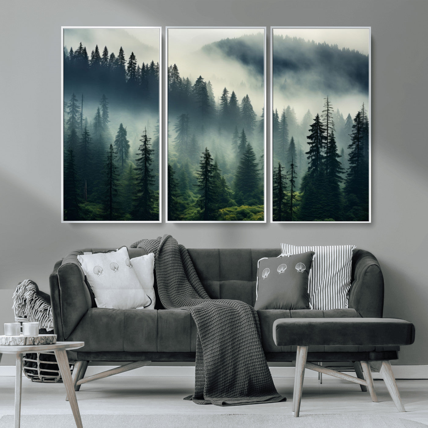 MGV-FC-48X32-3P - Captivating Misty Forest Wall Art Premium Canvas Print a Foggy and Serene Atmosphere