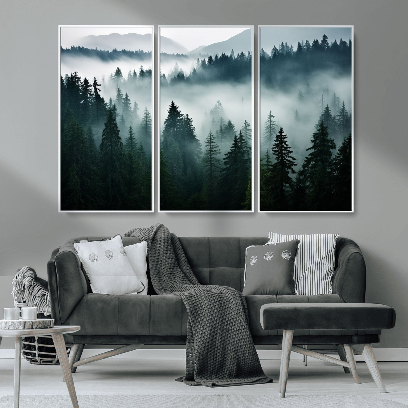 MGV-FC-48X32-3P - Captivating Misty Forest Wall Art Canvas, Premium Canvas Print a Foggy and Serene Atmosphere