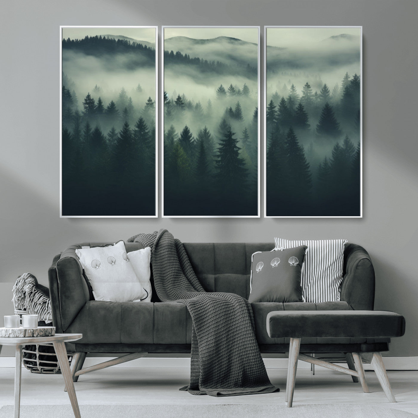 MGV-FC-48X32-3P - Misty Forest Wall Art Premium Canvas Print a Foggy and Serene Atmosphere