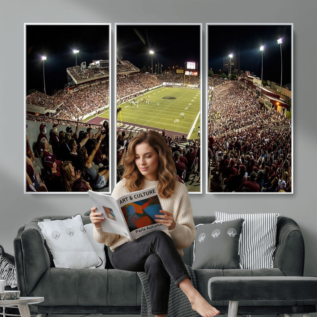 94126-MGV-CV-36X24 - Washington-Grizzly Stadium Canvas Wall Art | Exciting Game Night Atmosphere in Panoramic View