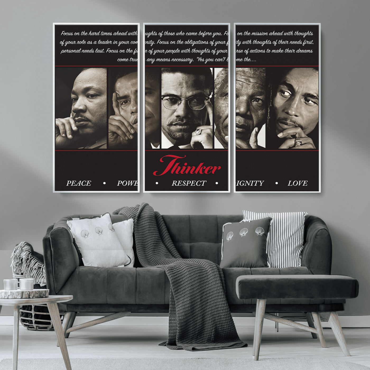 MGV-FC-48X32-3P - Thinkers of Wall Art Canvas Print - Inspirational Wall Art Featuring Icons of Peace, Power, and