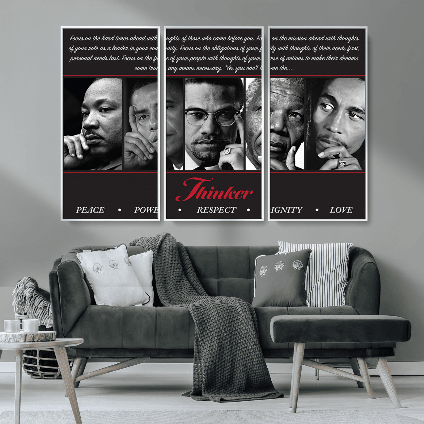 MGV-FC-48X32-3P - Thinker Peace Power Respect Dignity Wall Art | Thinkers of Changel Wall Art Featuring Icons of