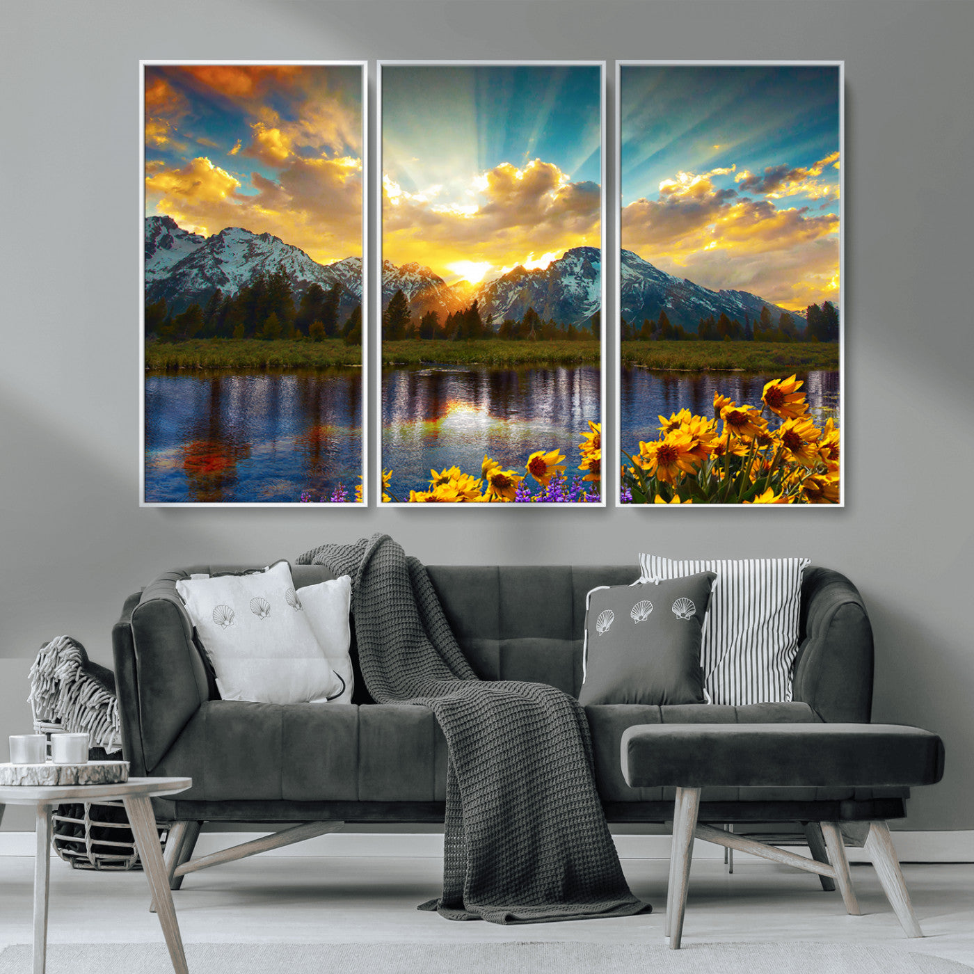 MGV-FC-48X32-3P - Grand Teton Park Amazing Mountain Landscape Sunset Wall Art Canvas Print