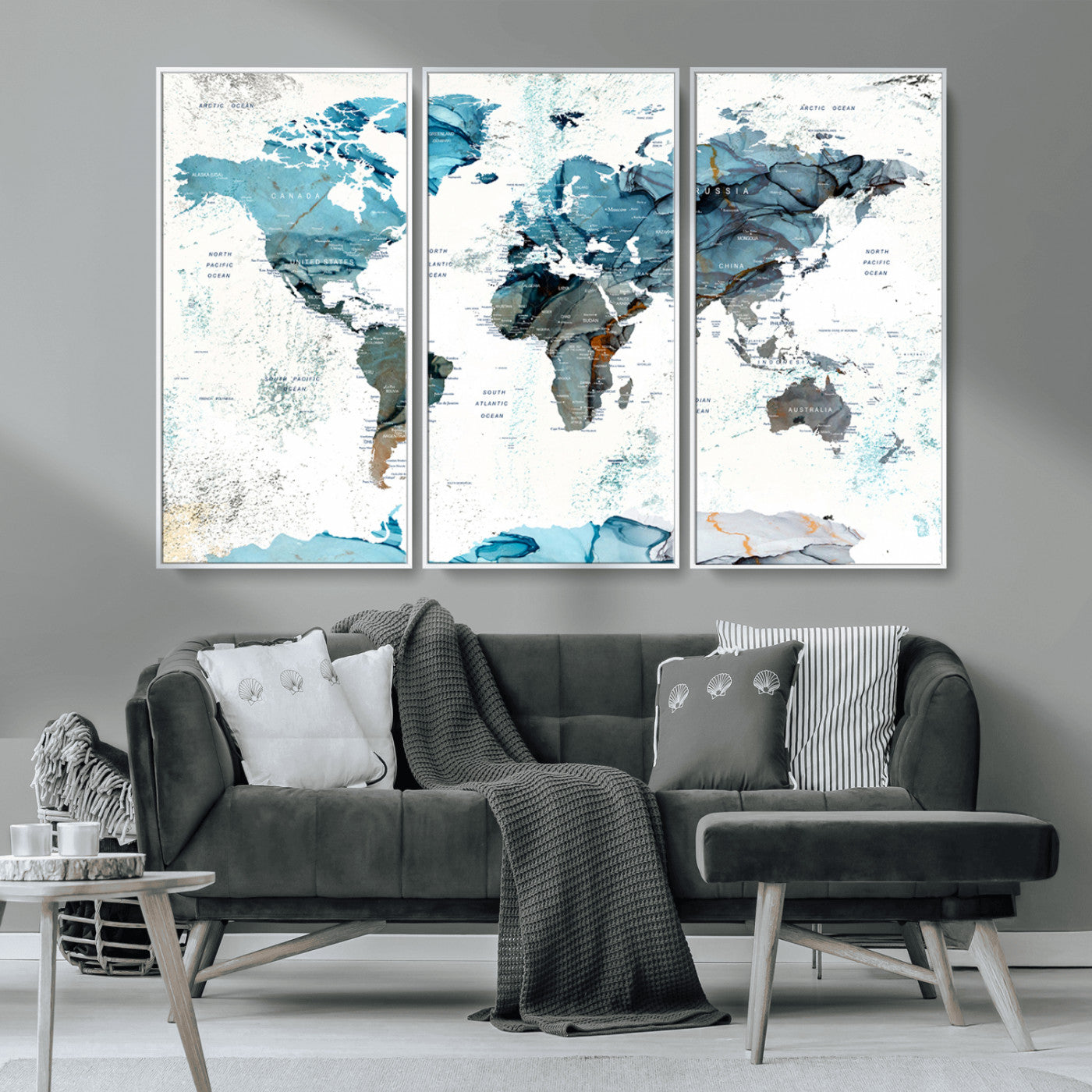 MGV-FC-48X32-3P - Push Pin World Map Canvas Print – Framed Wall Art for Couples to Track Their Travels – Anniversary