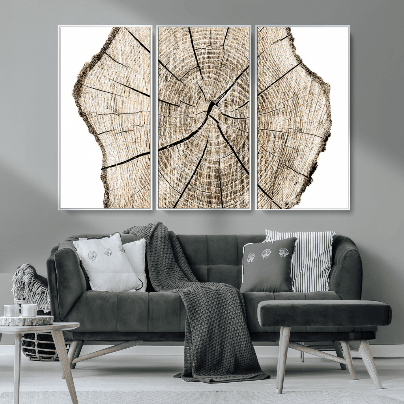 MGV-FC-48X32-3P - Abstract Wood Tree Ring Wall Art - Ready to Hang Minimalist Wooden Design for Rustic & Contemporary
