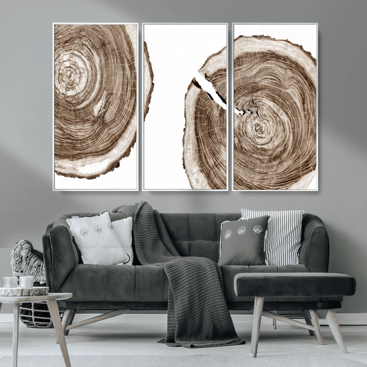 MGV-FC-48X32-3P - Wood Tree Ring Wall Art Canvas Prints, Tree Rings – Minimalist Black and White Wood Art | Triptych