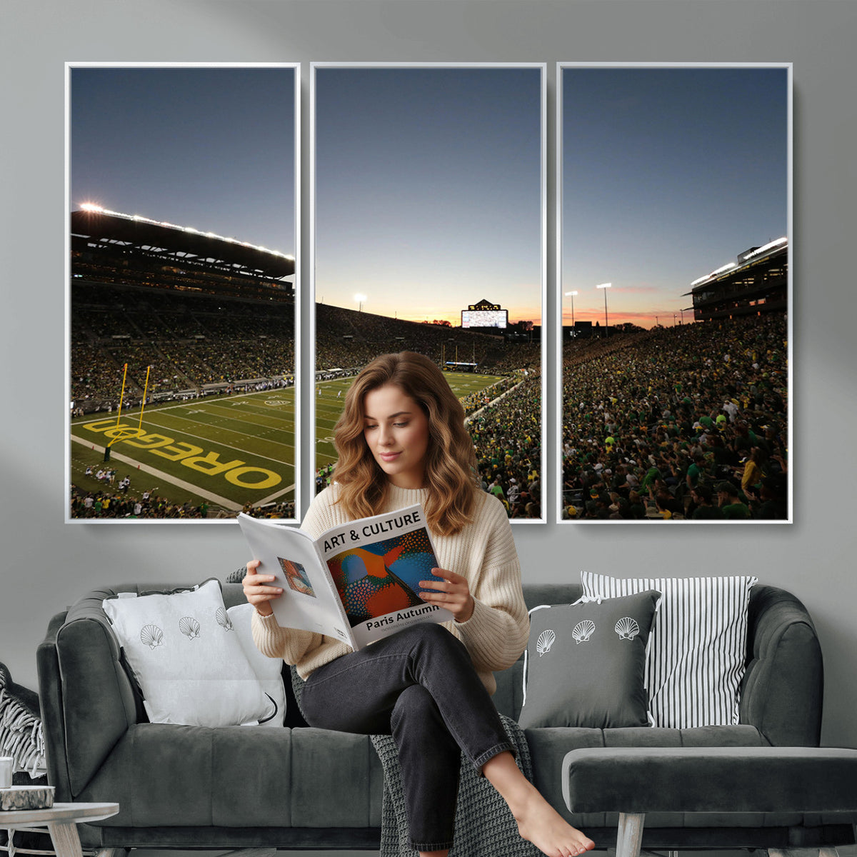 21429-MGV-CV-36X24 - Oregon Ducks Football Team Print - Eugene Autzen Stadium Wall Art Canvas Print