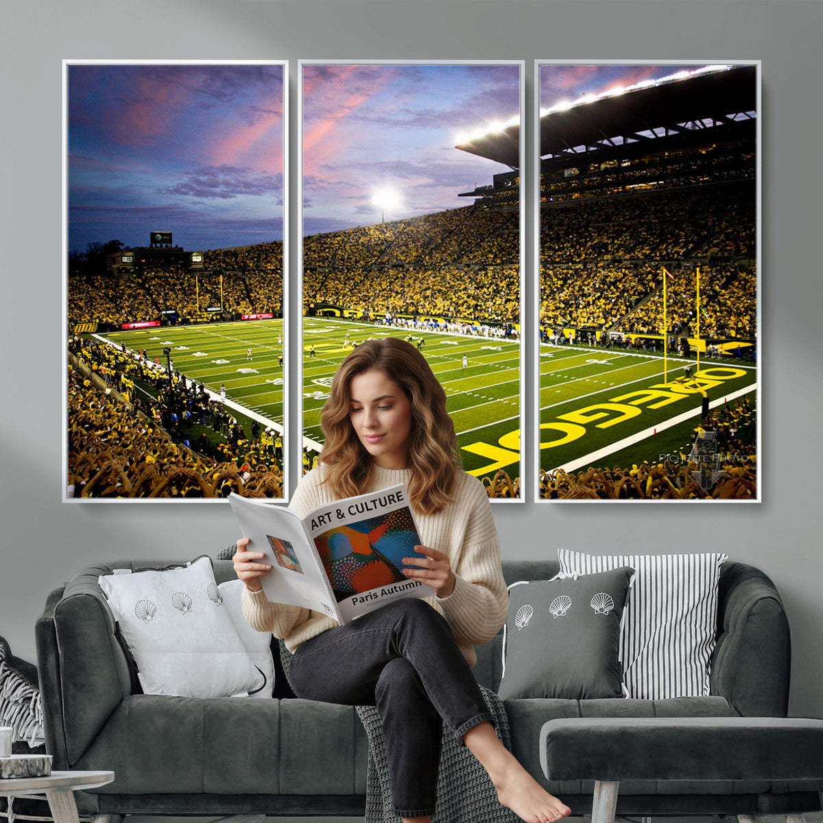 72017-MGV-CV-36X24 - University of Oregon Ducks Football Team Print, Eugene, Framed and Ready to Hang