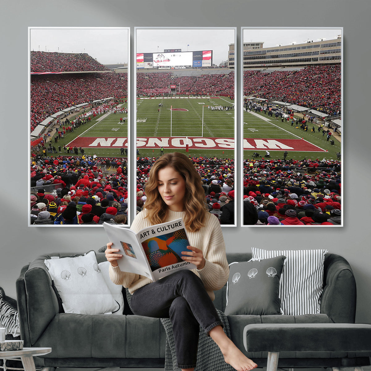 23461-MGV-CV-36X24 - Wisconsin Badgers Team Print Canvas, Madison Camp Randall Stadium Wall Art
