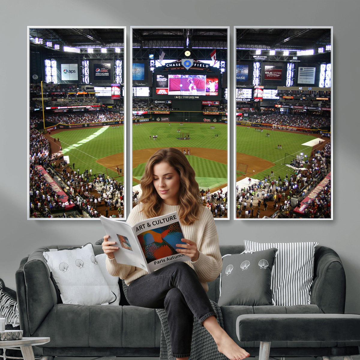 91630-MGV-CV-36X24 - Arizona Diamondbacks Baseball Team Print, Phoenix Chase Field Baseball Stadium Wall Art