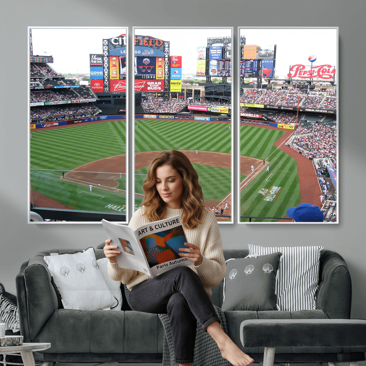 64829-MGV-CV-36X24 - New York Mets Baseball Team Print, Citi Field Baseball Stadium Wall Art