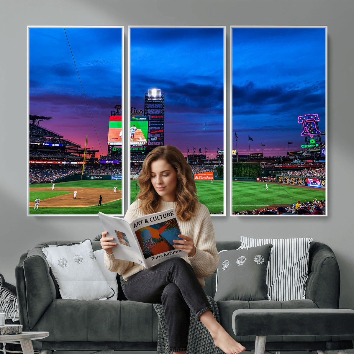 20427-MGV-CV-36X24 - Philadelphia Phillies Baseball Team Print, Citizens Bank Park, Extra Large Game Room Wall Decor