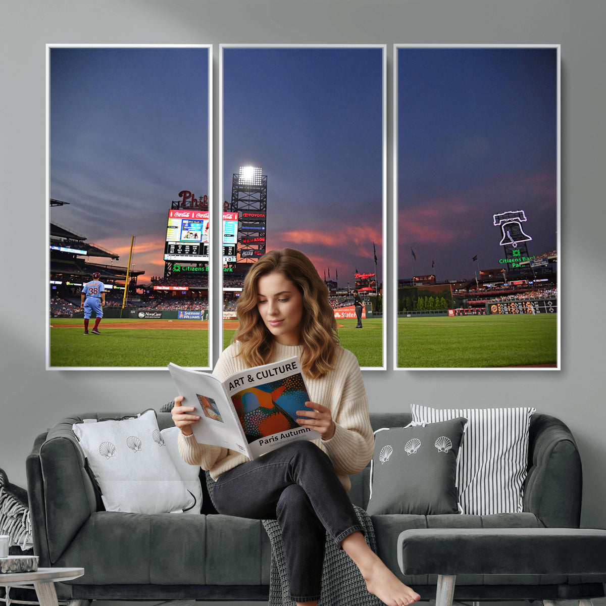 22594-MGV-CV-36X24 - Philadelphia Phillies Baseball Print - Philadelphia Citizens Bank Park Stadium Wall Art, Phillies