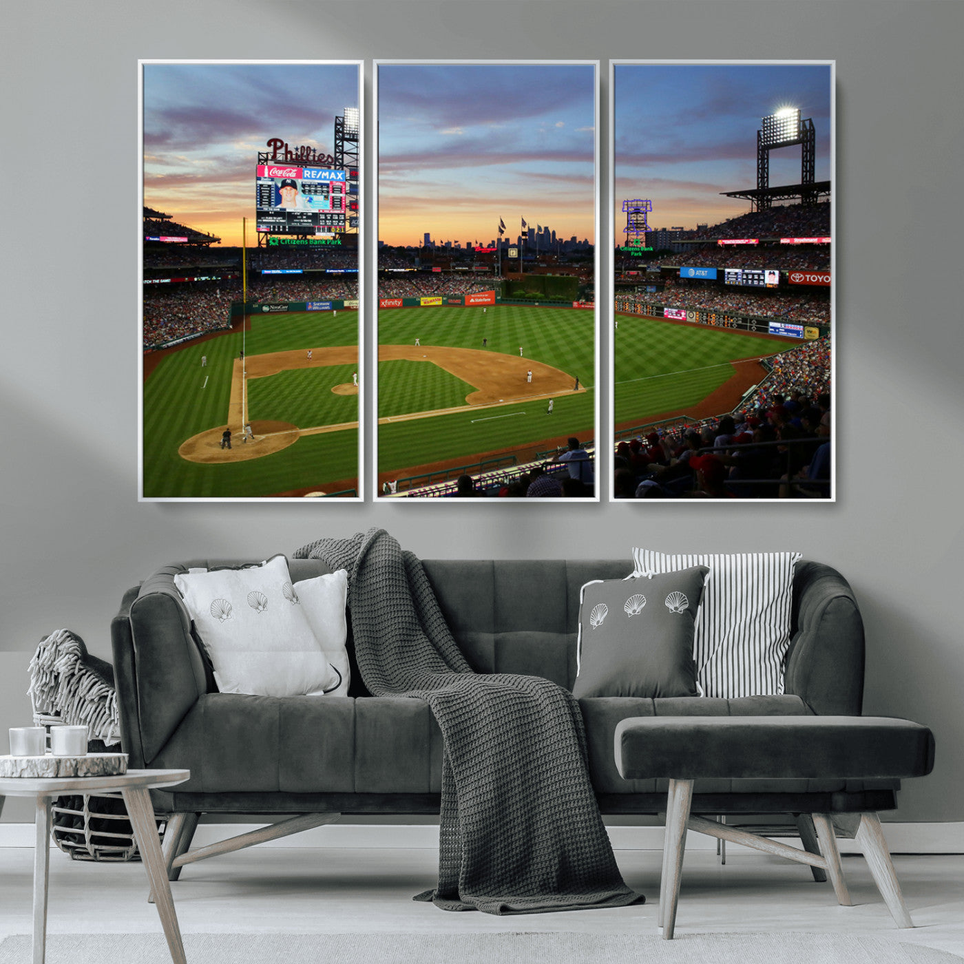 MGV-FC-48X32-3P - Citizens Bank Park Philadelphia Phillies Wall Art Canvas | 3-Panel Canvas Print of Phillies Stadium
