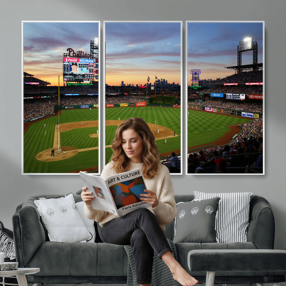 13778-MGV-CV-36X24 - Citizens Bank Park Philadelphia Phillies Wall Art Canvas | 3-Panel Canvas Print of Phillies Stadium