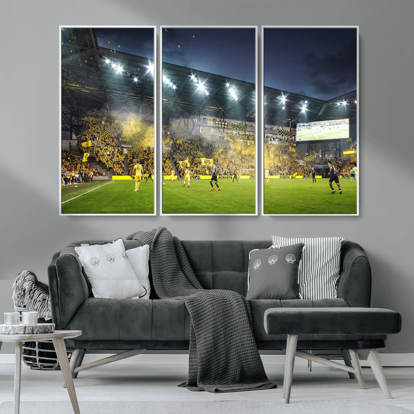 MGV-FC-48X32-3P - Columbus Crew Stadium Match Triple Canvas Wall Art - Dynamic MLS Game Scene Canvas Wall Art